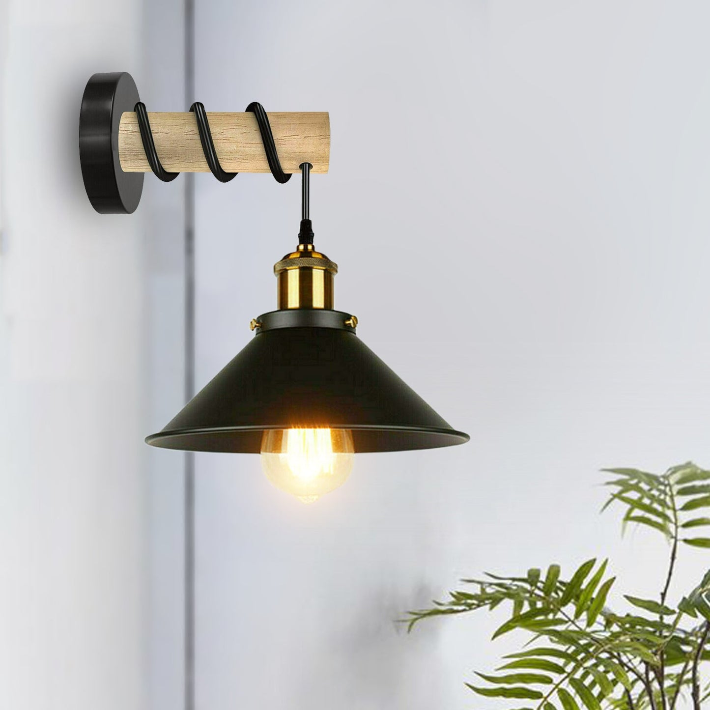 Modern Combined Solid Wooden Arm Chandelier Lighting With Black Cone