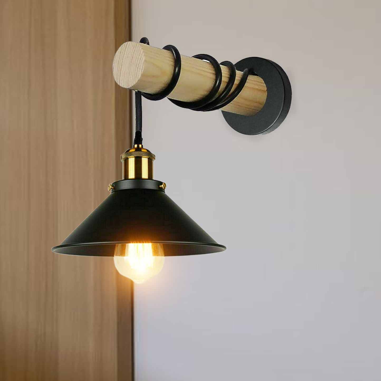 Modern Combined Solid Wooden Arm Chandelier Lighting With Black Cone