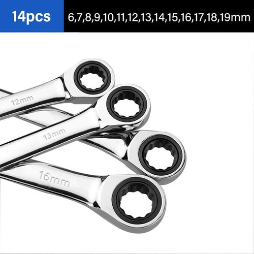 6mm 19mm chrome vanadium steel metric ratchet wrench, open end dual