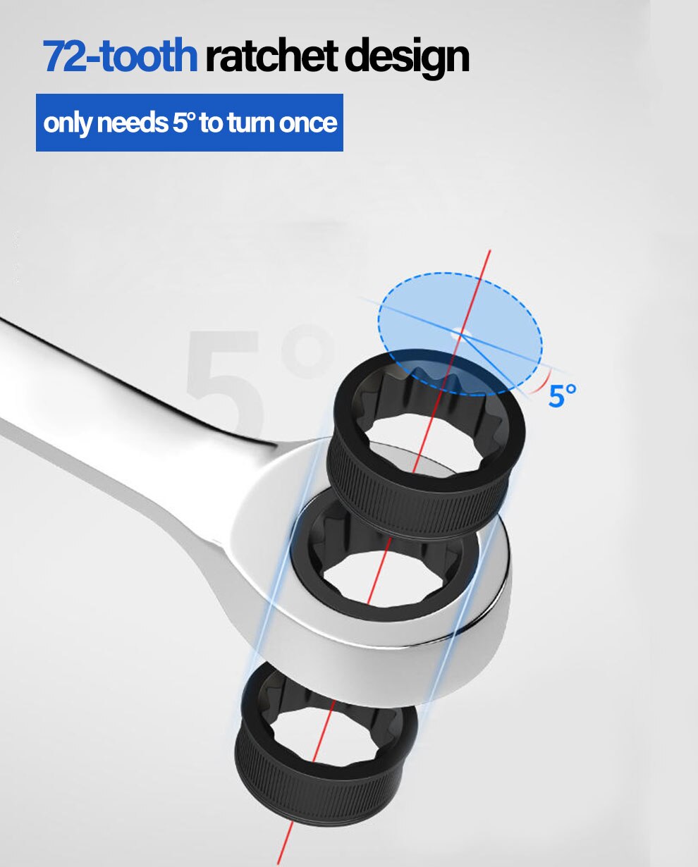 6mm 19mm chrome vanadium steel metric ratchet wrench, open end dual