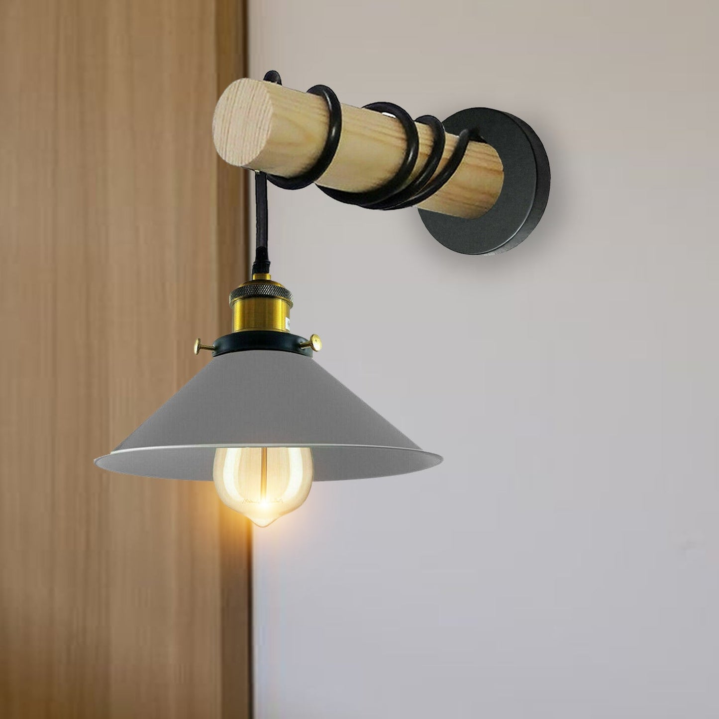 Modern Combined Solid Wooden Arm Chandelier Lighting With Grey Cone