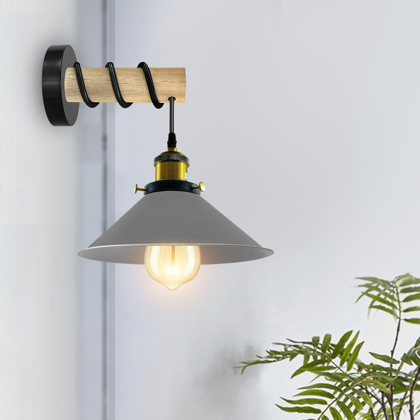 Modern Combined Solid Wooden Arm Chandelier Lighting With Grey Cone