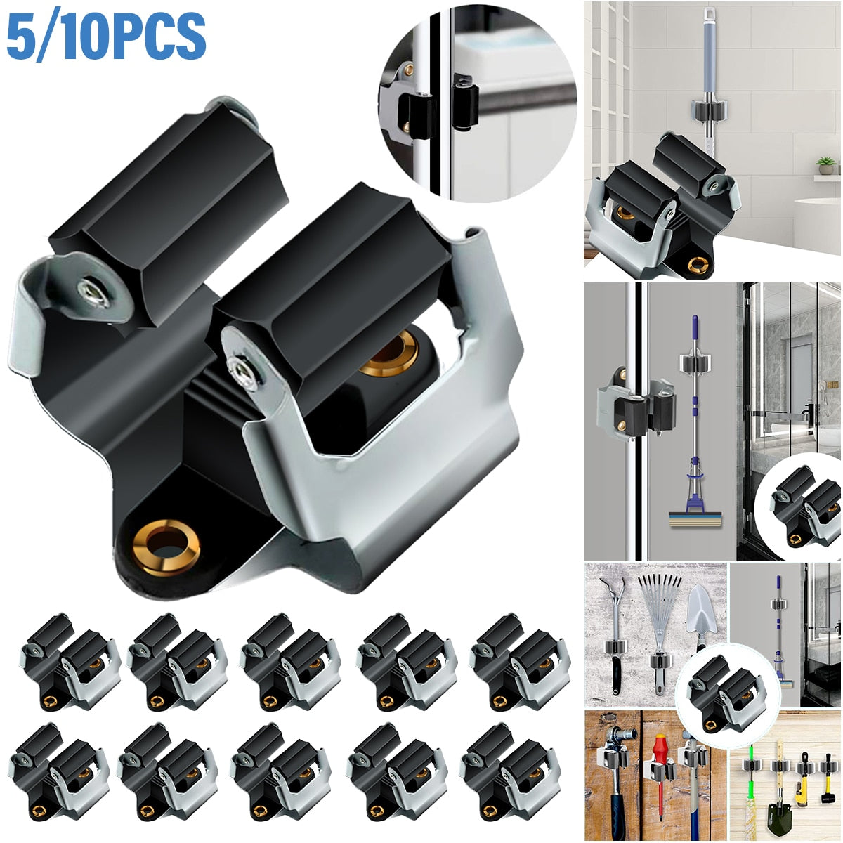 Broom Holder Wall Mount Clip | Garden Storage Clips Rack | Wall