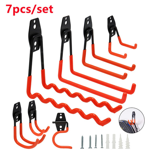7Pcs/set Heavy Duty Metal Hooks Wall Mount Garage Bike Hanger Hook