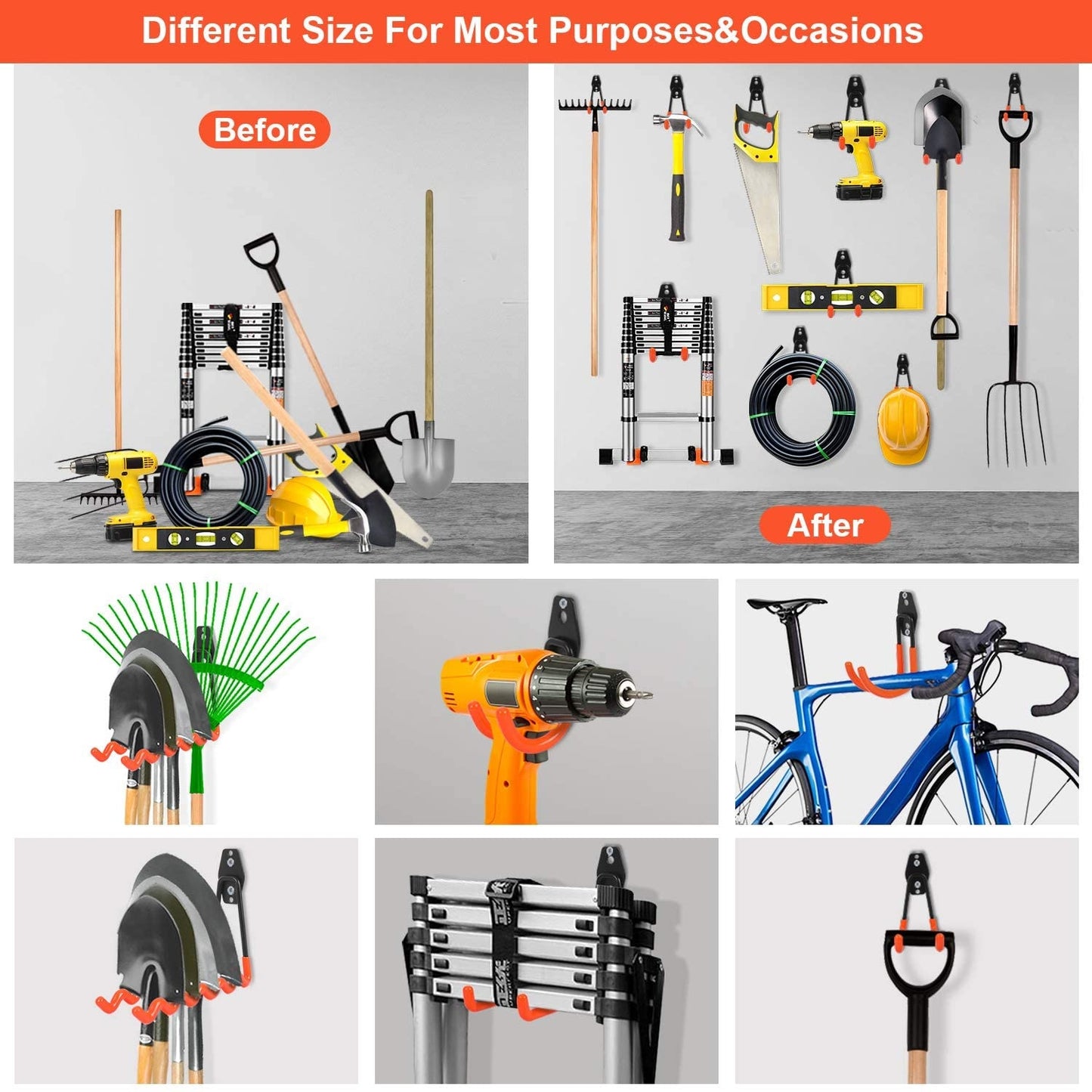 7Pcs/set Heavy Duty Metal Hooks Wall Mount Garage Bike Hanger Hook